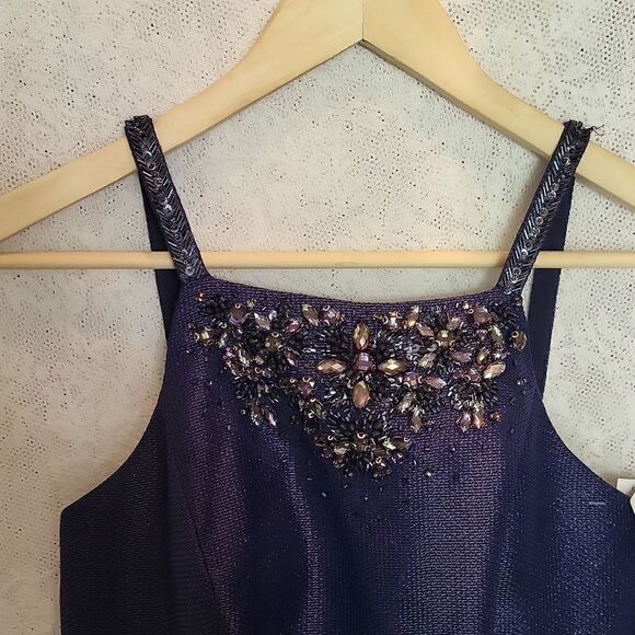 Aidan Mattox Twilight Blue Long Evening Gown Halter Maxi Dress, Size 0, NWT - Picture 6 of 14